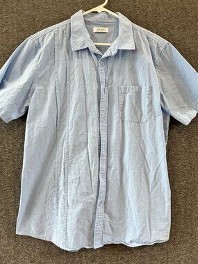 Jekaoyi light blue 80/20 cotton/linen mens L short sleeve button down shirt